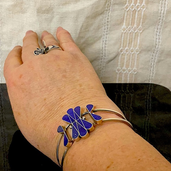 Vtg.SW NativeAmericanIndian Sterling Silver Cuff With Natural Lapis Gemstone. - Picture 4 of 5